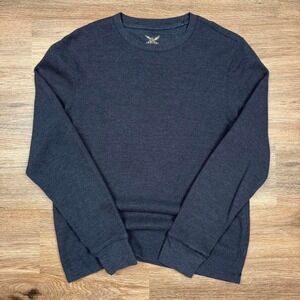 blank navy blue faded glory 2000s blank waffle knit crewneck sweater